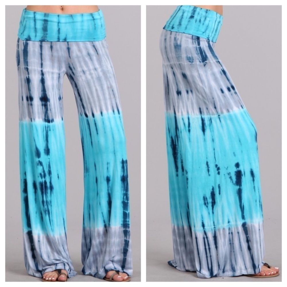 Last pair - AQUA & Silver Tie Dye Palazzo Pants
